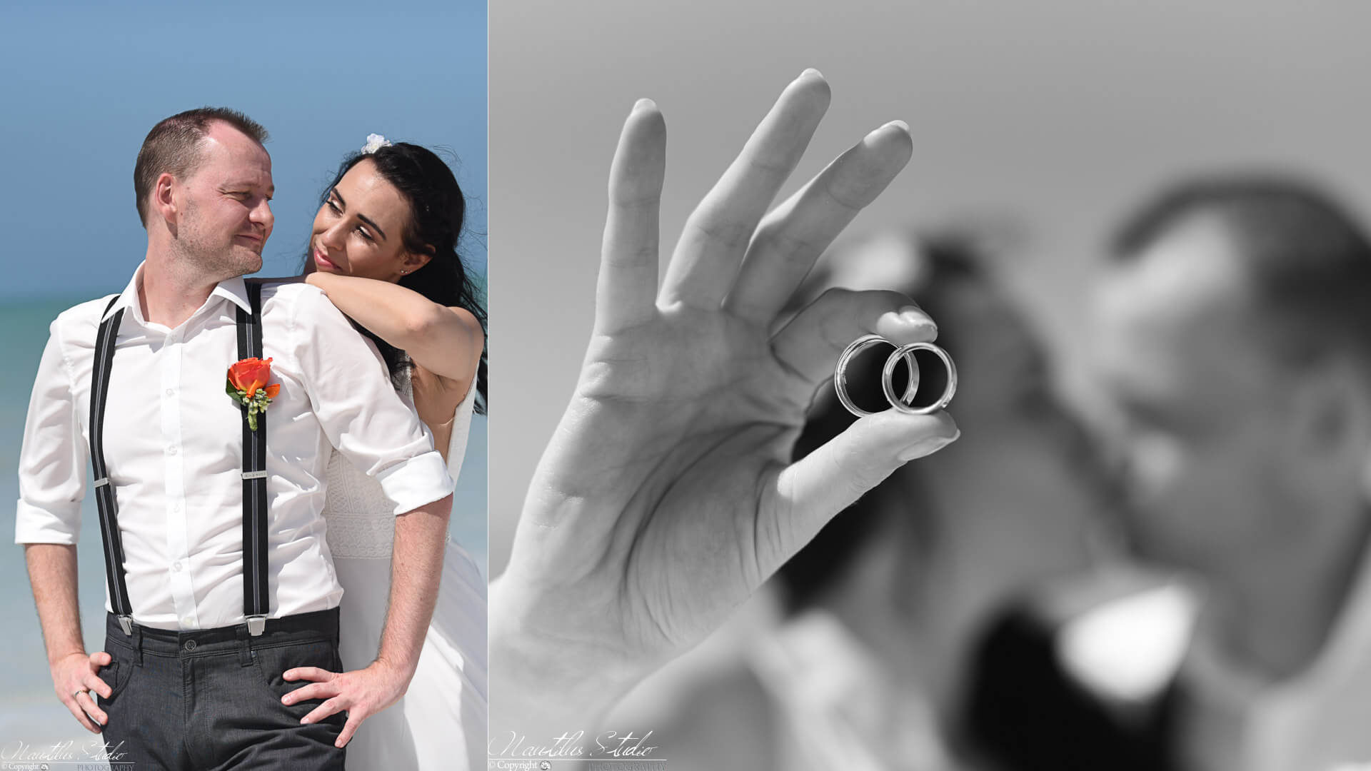 ymbolische Hochzeit in Florida, Brautpaar zeigt Eheringe