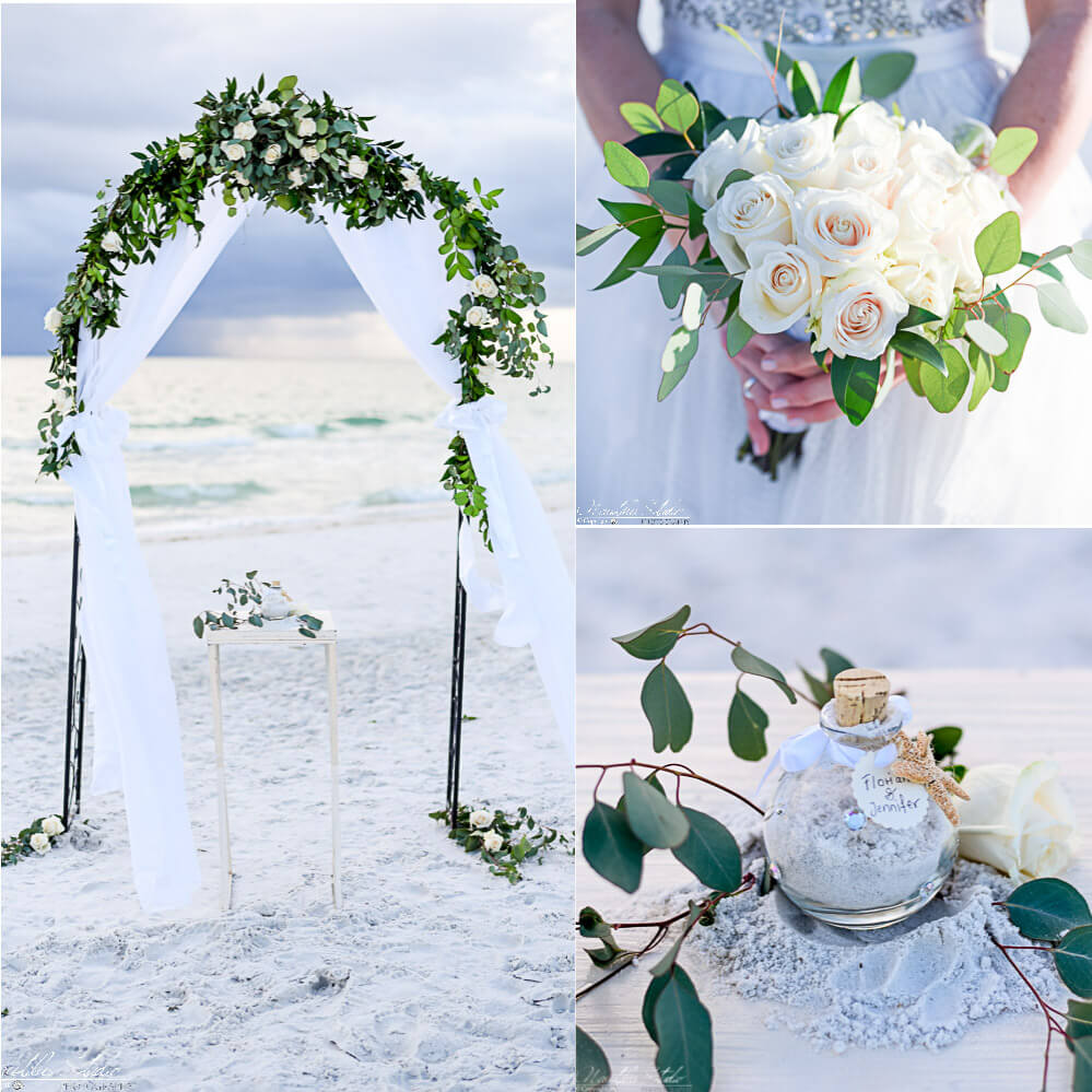 Strandhochzeit für zwei Florida, Foto von der Dekoration und Hochzeitsbogen