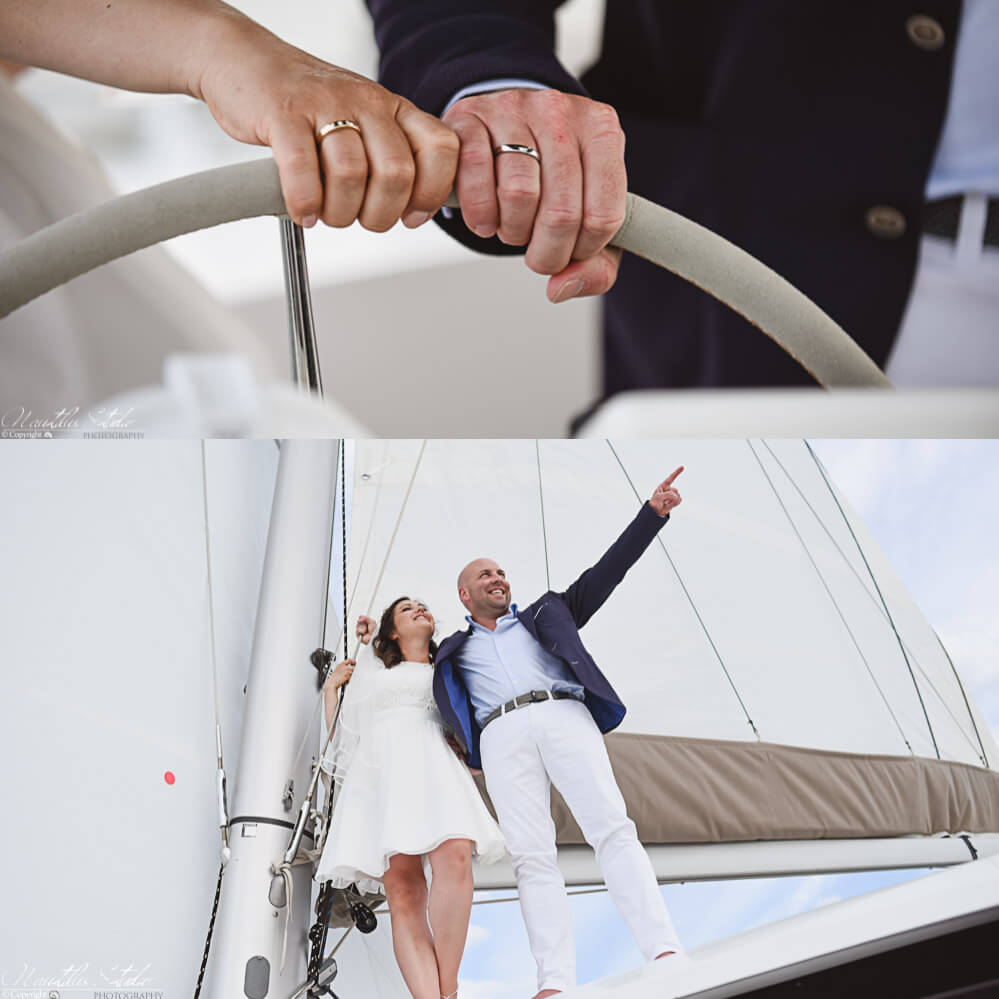 Segelboot Hochzeit in Florida, Bild vom Brautpaar unter Segeln